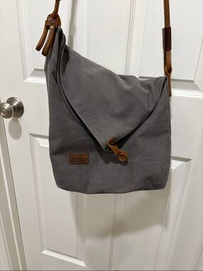 Classic Gray Tom Clovers Canvas Hobo with Brown Leather Accents